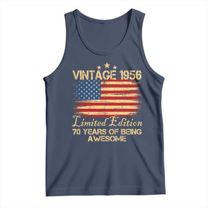 70th Birthday Tank Top Vintage 1956 Limited Edition 70 Year Old Birthday USA Flag TS10 Navy Print Your Wear