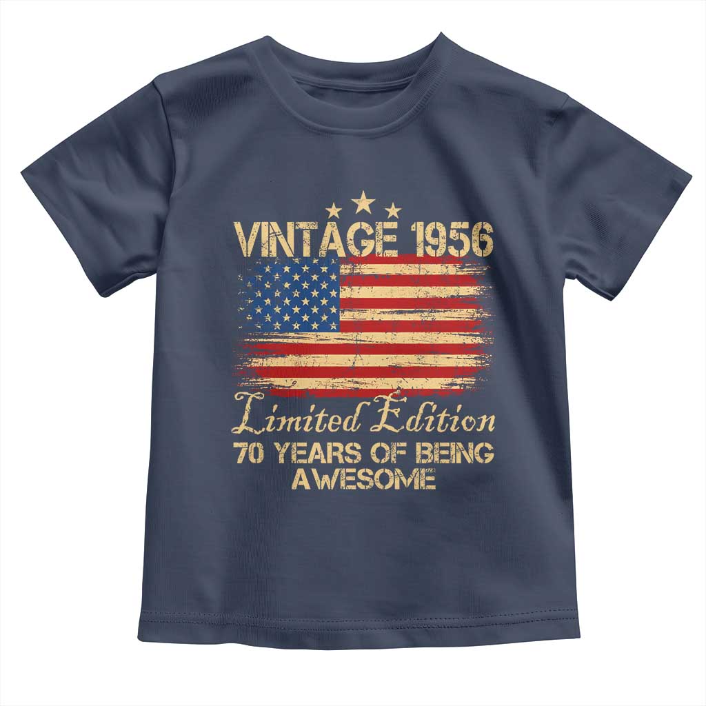 70th Birthday Toddler T Shirt Vintage 1956 Limited Edition 70 Year Old Birthday USA Flag TS10 Navy Print Your Wear