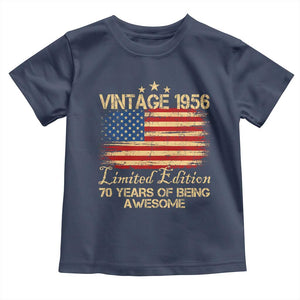 70th Birthday Toddler T Shirt Vintage 1956 Limited Edition 70 Year Old Birthday USA Flag TS10 Navy Print Your Wear
