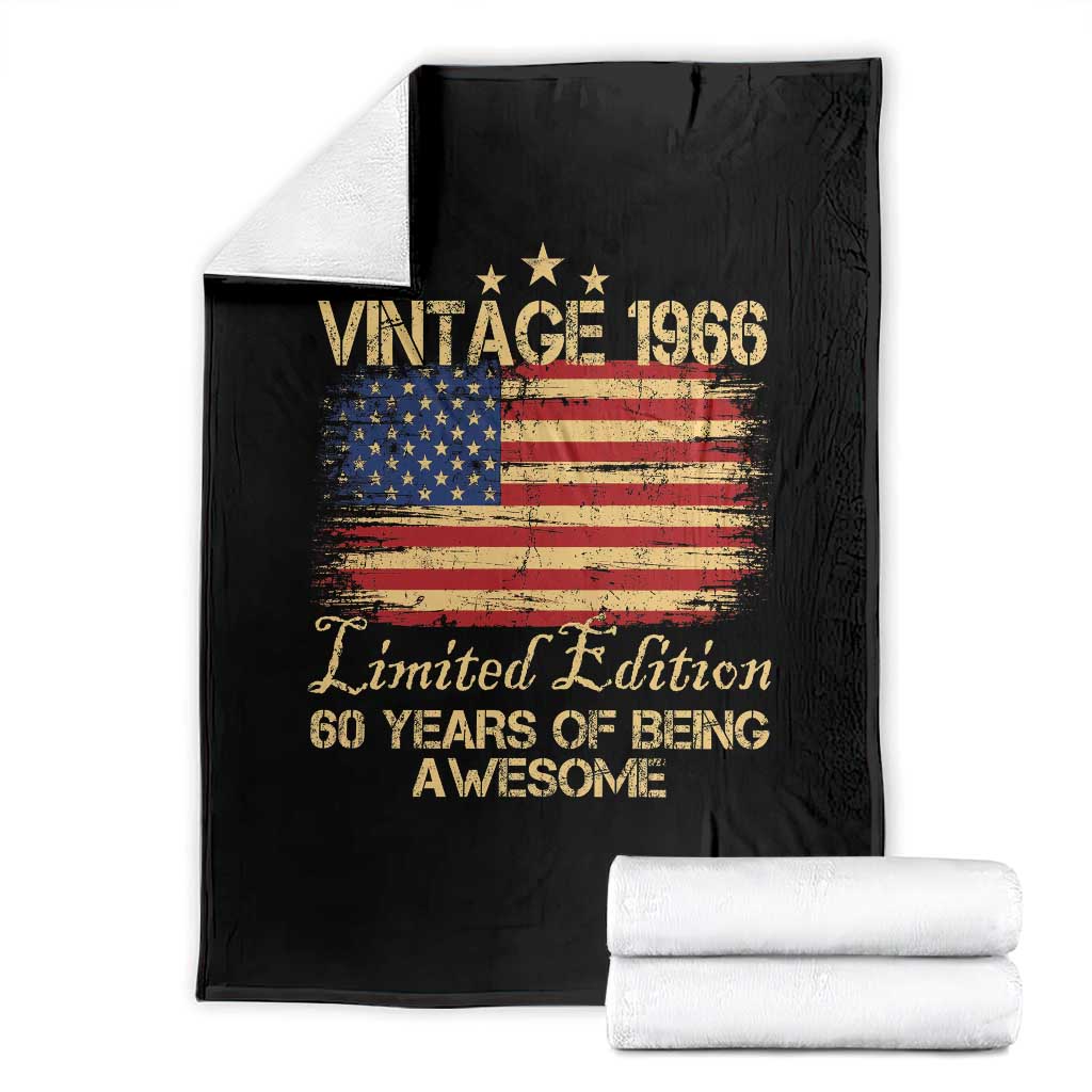 60th Birthday Throw Blanket - Vintage 1966 Limited Edition 60 Year Old Birthday USA Flag TS10 Black Print Your Wear