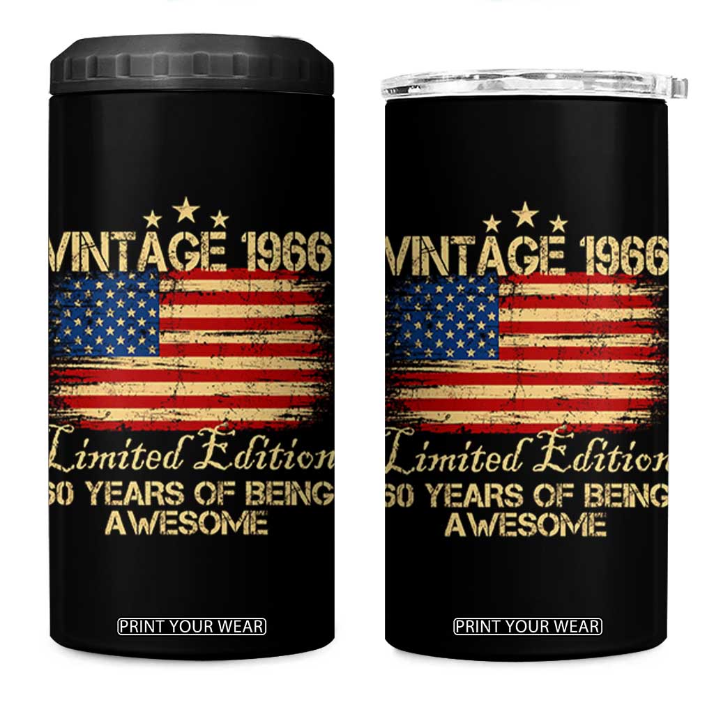 60th Birthday 4 in 1 Can Cooler Tumbler Vintage 1966 Limited Edition 60 Year Old Birthday USA Flag TS10 One Size: 16 oz Black Print Your Wear