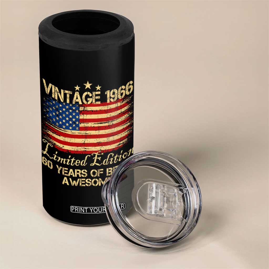 60th Birthday 4 in 1 Can Cooler Tumbler Vintage 1966 Limited Edition 60 Year Old Birthday USA Flag TS10 Print Your Wear