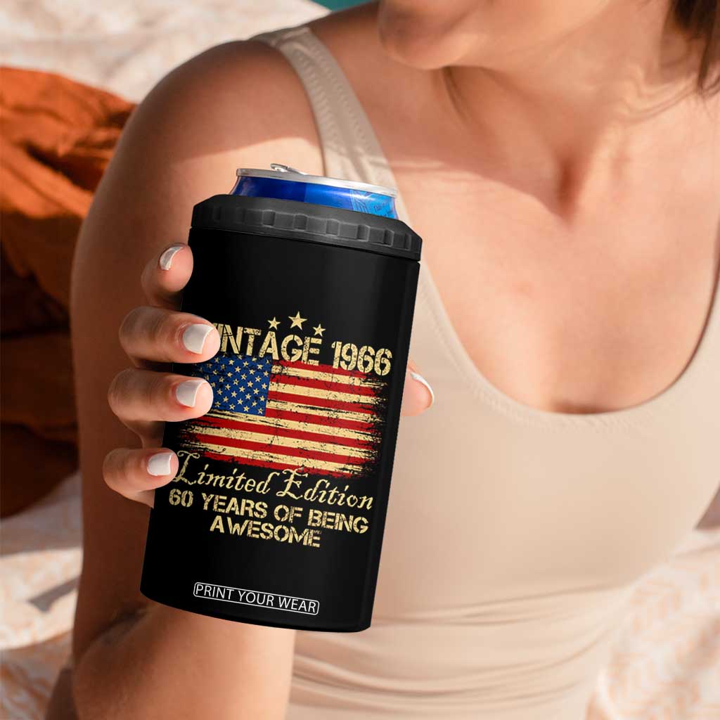 60th Birthday 4 in 1 Can Cooler Tumbler Vintage 1966 Limited Edition 60 Year Old Birthday USA Flag TS10 Print Your Wear