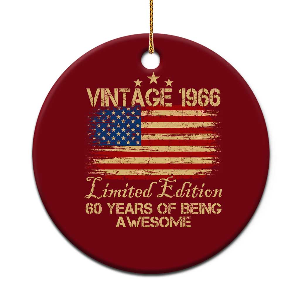 60th Birthday Ceramic Ornament Vintage 1966 Limited Edition 60 Year Old Birthday USA Flag TS10 1pc Red Print Your Wear