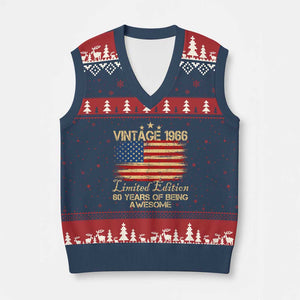 60th Birthday V-Neck Knit Sweater Vest Vintage 1966 Limited Edition 60 Year Old Birthday USA Flag TS10 Navy Red Print Your Wear