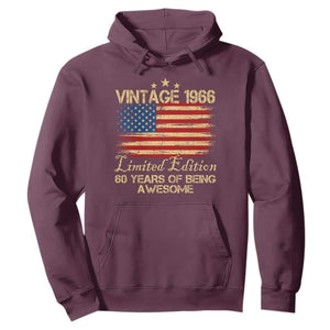 60th Birthday Hoodie Vintage 1966 Limited Edition 60 Year Old Birthday USA Flag TS10 Maroon Print Your Wear