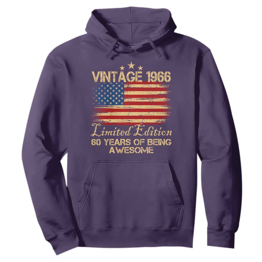 60th Birthday Hoodie Vintage 1966 Limited Edition 60 Year Old Birthday USA Flag TS10 Purple Print Your Wear
