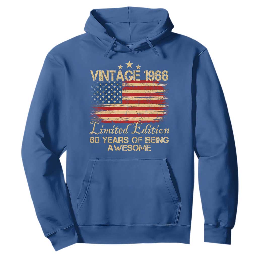 60th Birthday Hoodie Vintage 1966 Limited Edition 60 Year Old Birthday USA Flag TS10 Royal Blue Print Your Wear