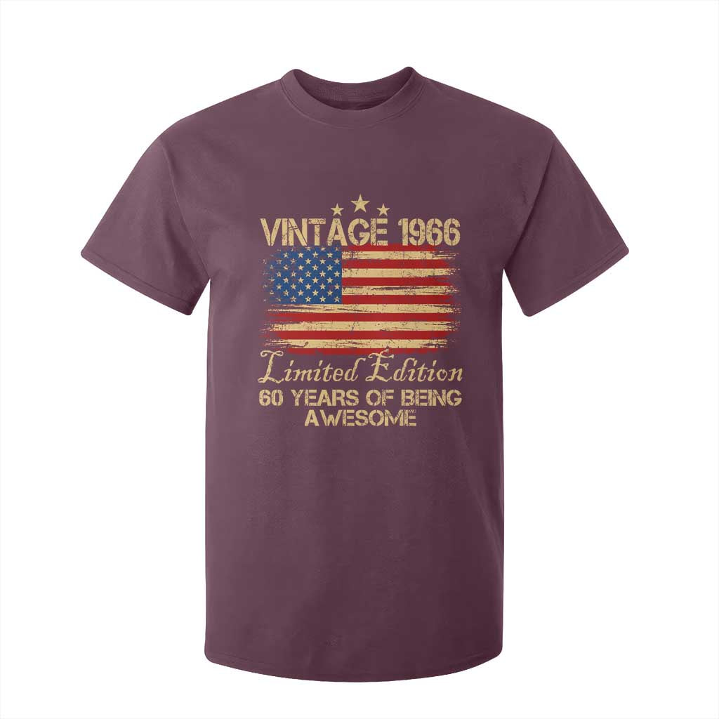 60th Birthday T Shirt For Kid Vintage 1966 Limited Edition 60 Year Old Birthday USA Flag TS10 Maroon Print Your Wear