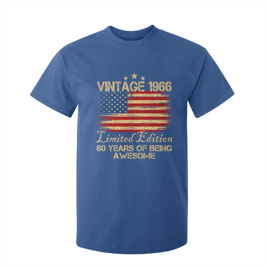 60th Birthday T Shirt For Kid Vintage 1966 Limited Edition 60 Year Old Birthday USA Flag TS10 Royal Blue Print Your Wear