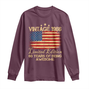 60th Birthday Long Sleeve Shirt Vintage 1966 Limited Edition 60 Year Old Birthday USA Flag TS10 Maroon Print Your Wear