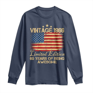 60th Birthday Long Sleeve Shirt Vintage 1966 Limited Edition 60 Year Old Birthday USA Flag TS10 Navy Print Your Wear