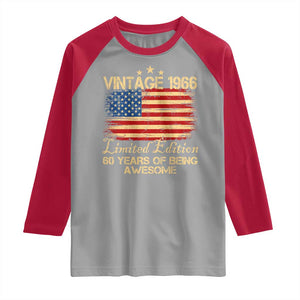 60th Birthday Raglan Shirt Vintage 1966 Limited Edition 60 Year Old Birthday USA Flag TS10 Sport Gray Red Print Your Wear