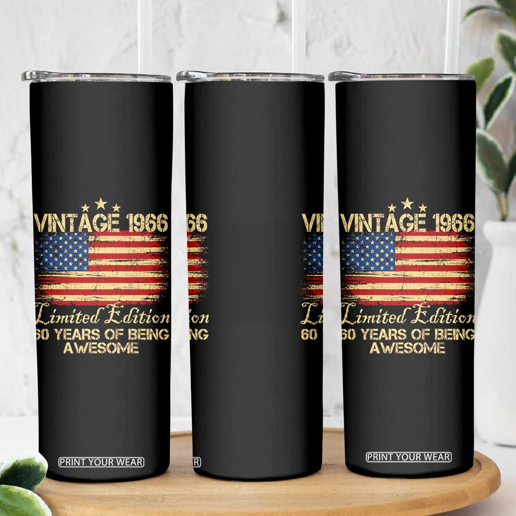 60th Birthday Skinny Tumbler Vintage 1966 Limited Edition 60 Year Old Birthday USA Flag TS10 Print Your Wear