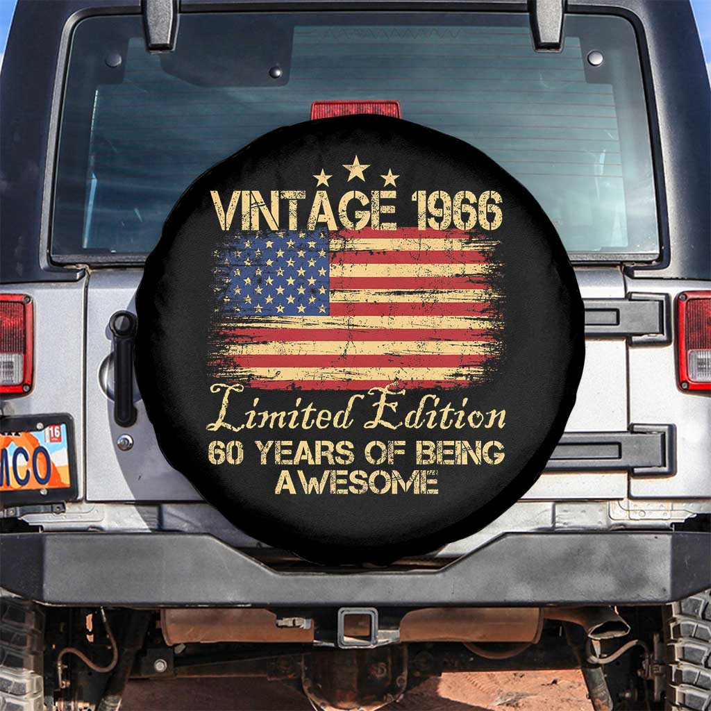 60th Birthday Spare Tire Cover Vintage 1966 Limited Edition 60 Year Old Birthday USA Flag TS10 No hole Black Print Your Wear