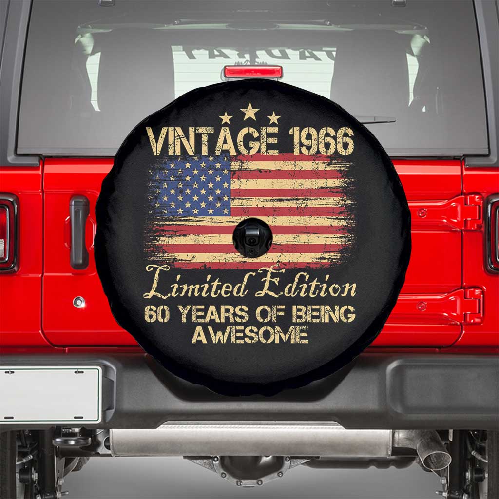60th Birthday Spare Tire Cover Vintage 1966 Limited Edition 60 Year Old Birthday USA Flag TS10 Black Print Your Wear