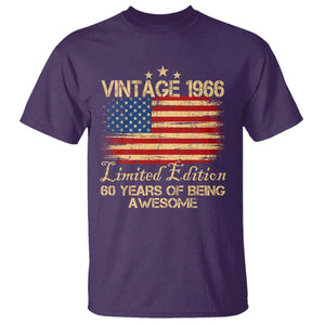 60th Birthday T Shirt Vintage 1966 Limited Edition 60 Year Old Birthday USA Flag TS10 Purple Print Your Wear