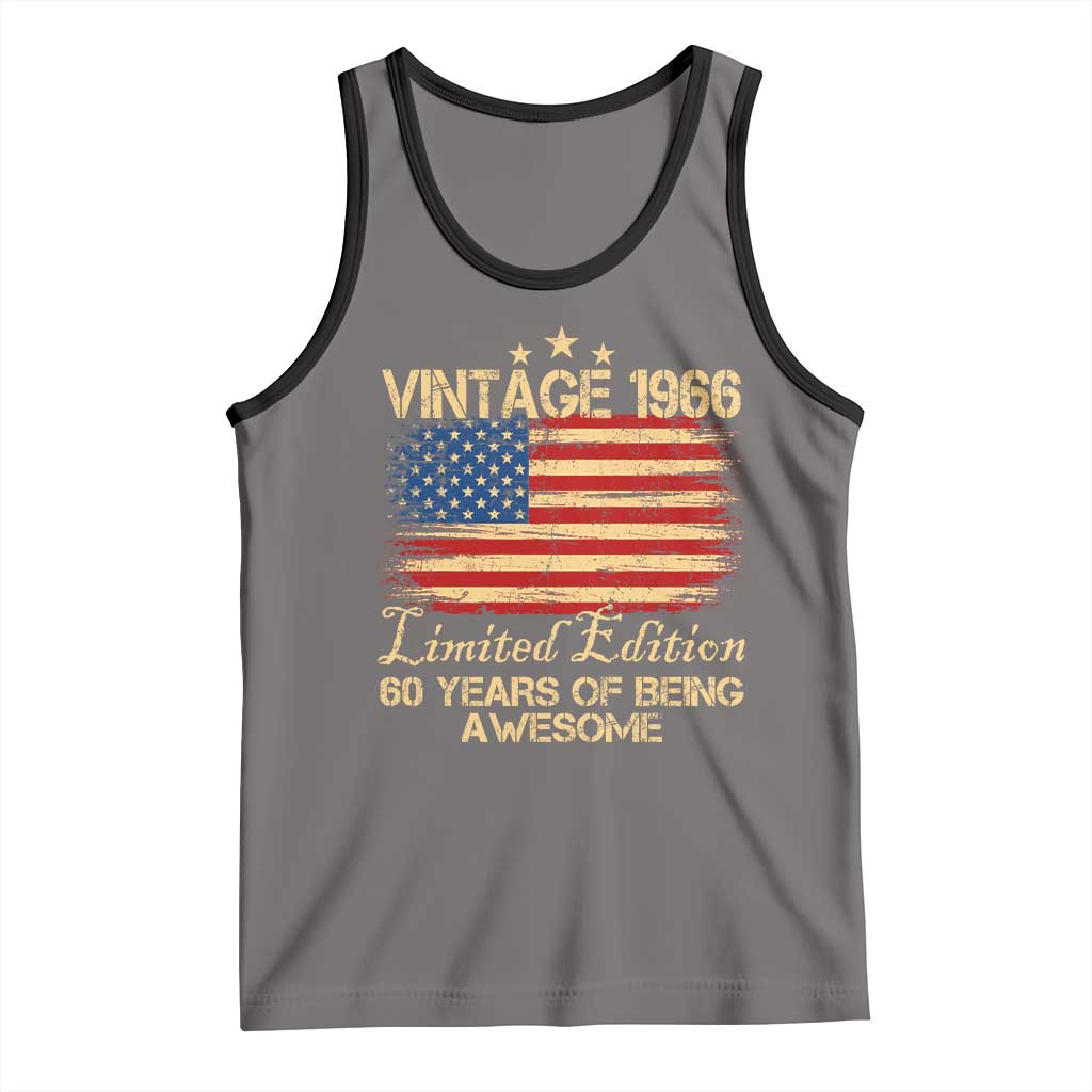60th Birthday Tank Top Vintage 1966 Limited Edition 60 Year Old Birthday USA Flag TS10 Deep Heather Black Print Your Wear