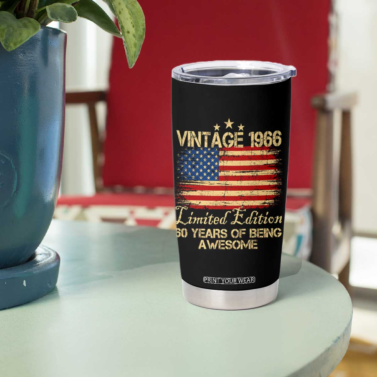 60th Birthday Tumbler Cup Vintage 1966 Limited Edition 60 Year Old Birthday USA Flag TS10 Print Your Wear