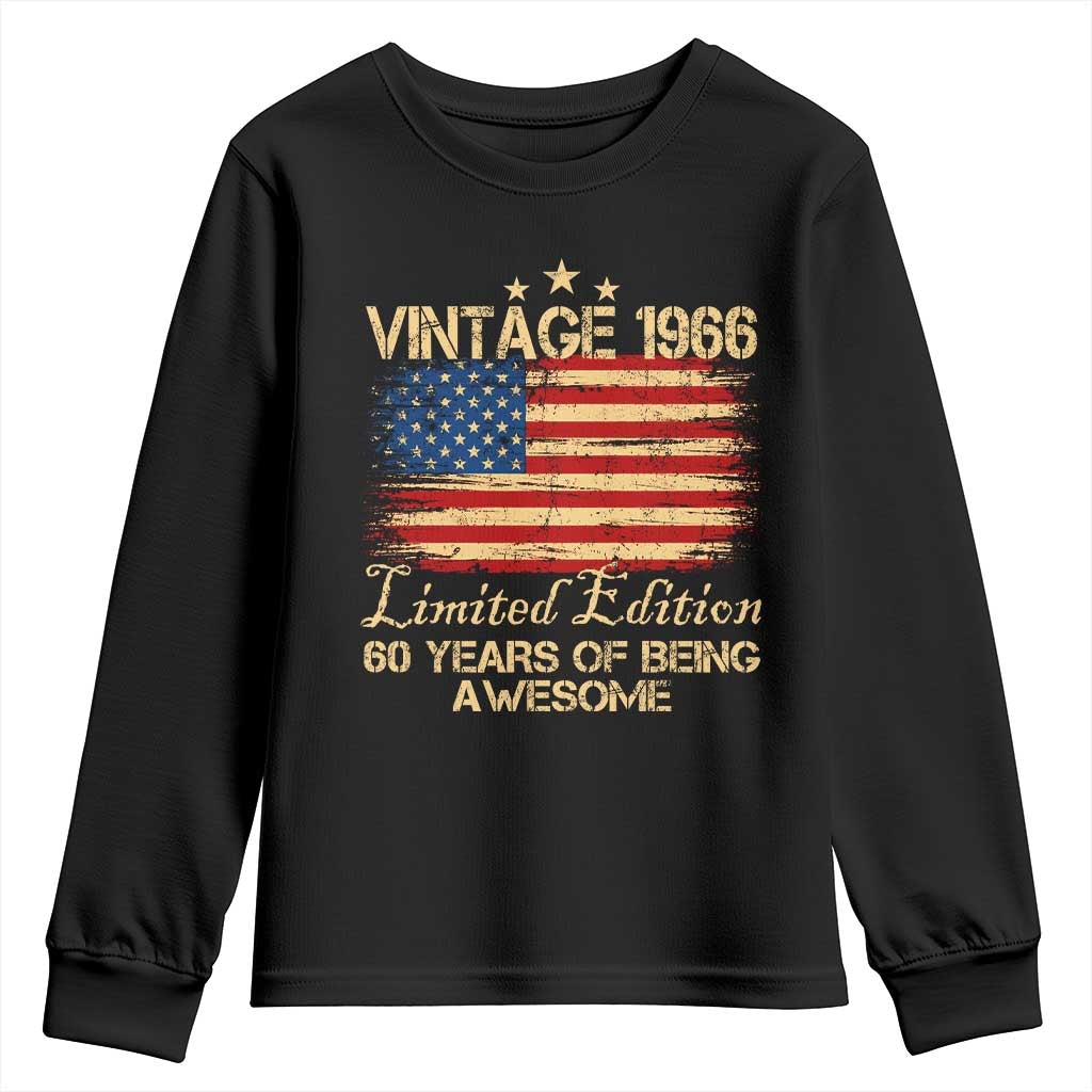 60th Birthday Youth Sweatshirt Vintage 1966 Limited Edition 60 Year Old Birthday USA Flag TS10 Black Print Your Wear