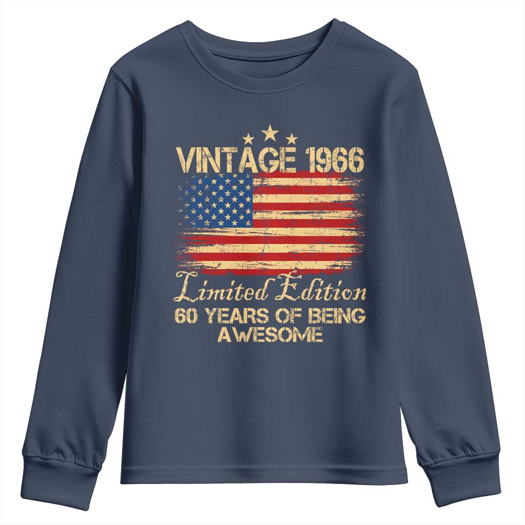 60th Birthday Youth Sweatshirt Vintage 1966 Limited Edition 60 Year Old Birthday USA Flag TS10 Navy Print Your Wear