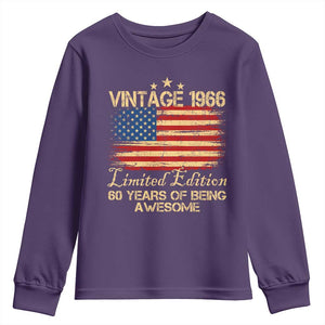 60th Birthday Youth Sweatshirt Vintage 1966 Limited Edition 60 Year Old Birthday USA Flag TS10 Purple Print Your Wear