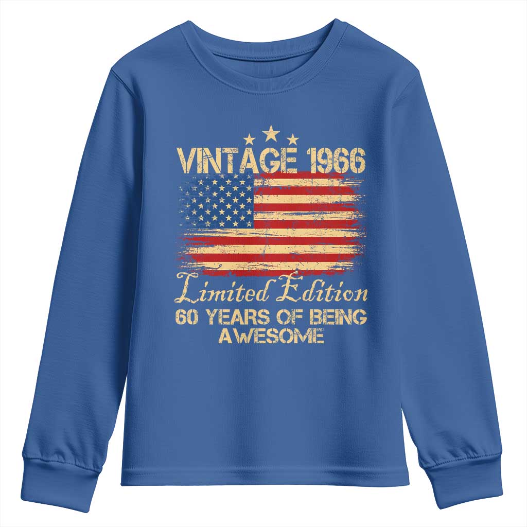 60th Birthday Youth Sweatshirt Vintage 1966 Limited Edition 60 Year Old Birthday USA Flag TS10 Royal Blue Print Your Wear