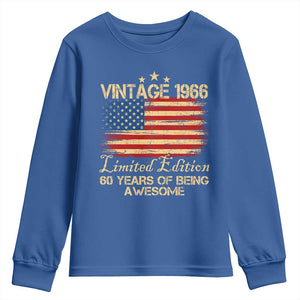 60th Birthday Youth Sweatshirt Vintage 1966 Limited Edition 60 Year Old Birthday USA Flag TS10 Royal Blue Print Your Wear