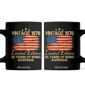 50th Birthday Coffee Mug Vintage 1976 Limited Edition 50 Year Old Birthday USA Flag TS10 Black Print Your Wear