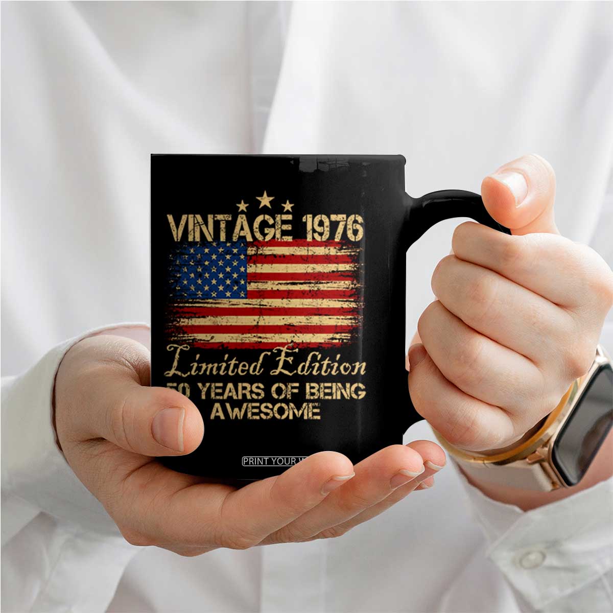 50th Birthday Coffee Mug Vintage 1976 Limited Edition 50 Year Old Birthday USA Flag TS10 Print Your Wear