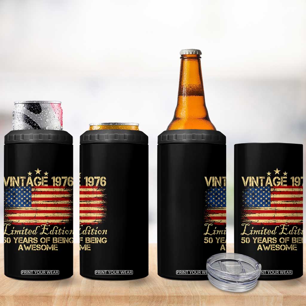 50th Birthday 4 in 1 Can Cooler Tumbler Vintage 1976 Limited Edition 50 Year Old Birthday USA Flag TS10 Print Your Wear