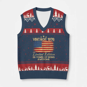 50th Birthday V-Neck Knit Sweater Vest Vintage 1976 Limited Edition 50 Year Old Birthday USA Flag TS10 Navy Red Print Your Wear