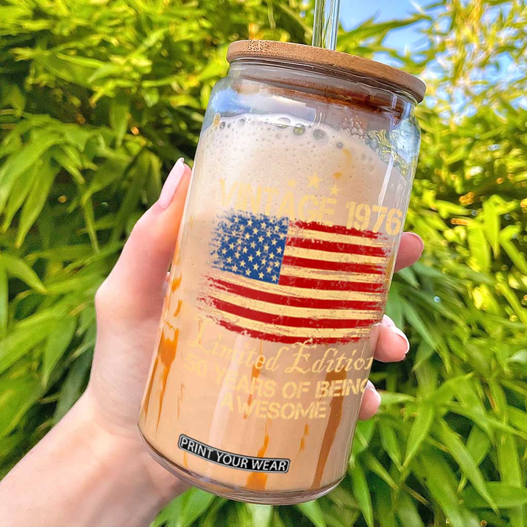 50th Birthday Glass Can Vintage 1976 Limited Edition 50 Year Old Birthday USA Flag TS10 Black Print Your Wear