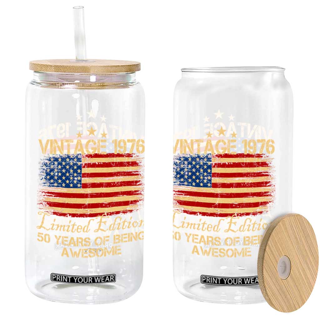 50th Birthday Glass Can Vintage 1976 Limited Edition 50 Year Old Birthday USA Flag TS10 Print Your Wear