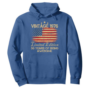 50th Birthday Hoodie Vintage 1976 Limited Edition 50 Year Old Birthday USA Flag TS10 Royal Blue Print Your Wear