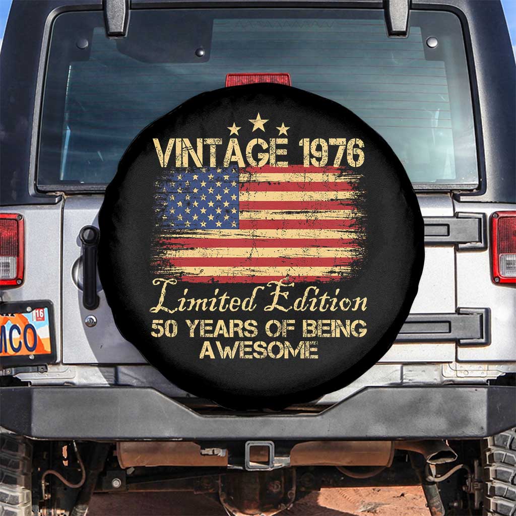 50th Birthday Spare Tire Cover Vintage 1976 Limited Edition 50 Year Old Birthday USA Flag TS10 No hole Black Print Your Wear