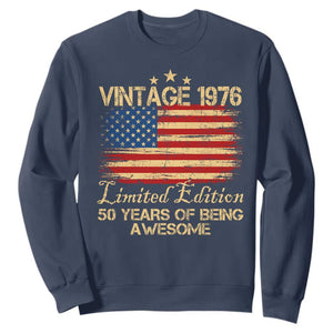 50th Birthday Sweatshirt Vintage 1976 Limited Edition 50 Year Old Birthday USA Flag TS10 Navy Print Your Wear
