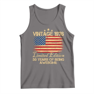 50th Birthday Tank Top Vintage 1976 Limited Edition 50 Year Old Birthday USA Flag TS10 Deep Heather Print Your Wear