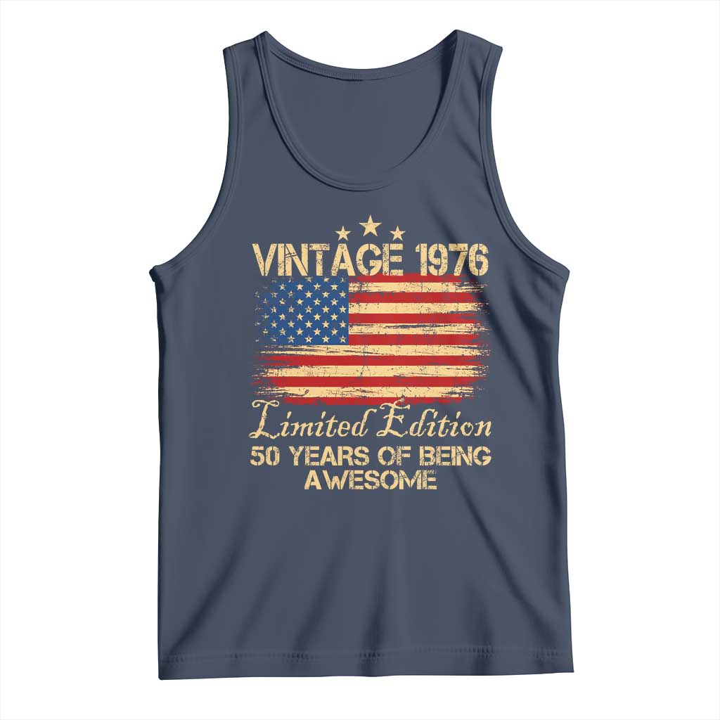 50th Birthday Tank Top Vintage 1976 Limited Edition 50 Year Old Birthday USA Flag TS10 Navy Print Your Wear