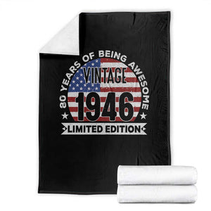 80th Birthday Throw Blanket Vintage 1946 80 Year Old Birthday American Flag TS10 Black Print Your Wear