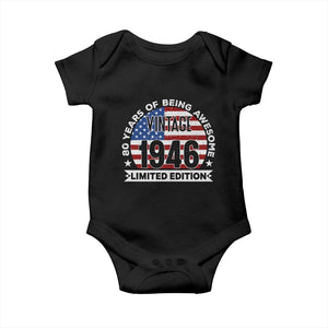 80th Birthday Baby Onesie Vintage 1946 80 Year Old Birthday American Flag TS10 Black Print Your Wear