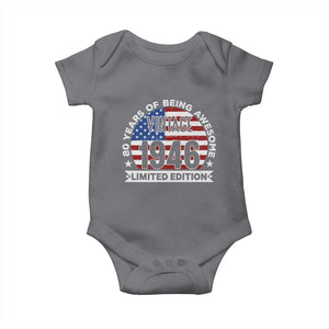 80th Birthday Baby Onesie Vintage 1946 80 Year Old Birthday American Flag TS10 Charcoal Print Your Wear