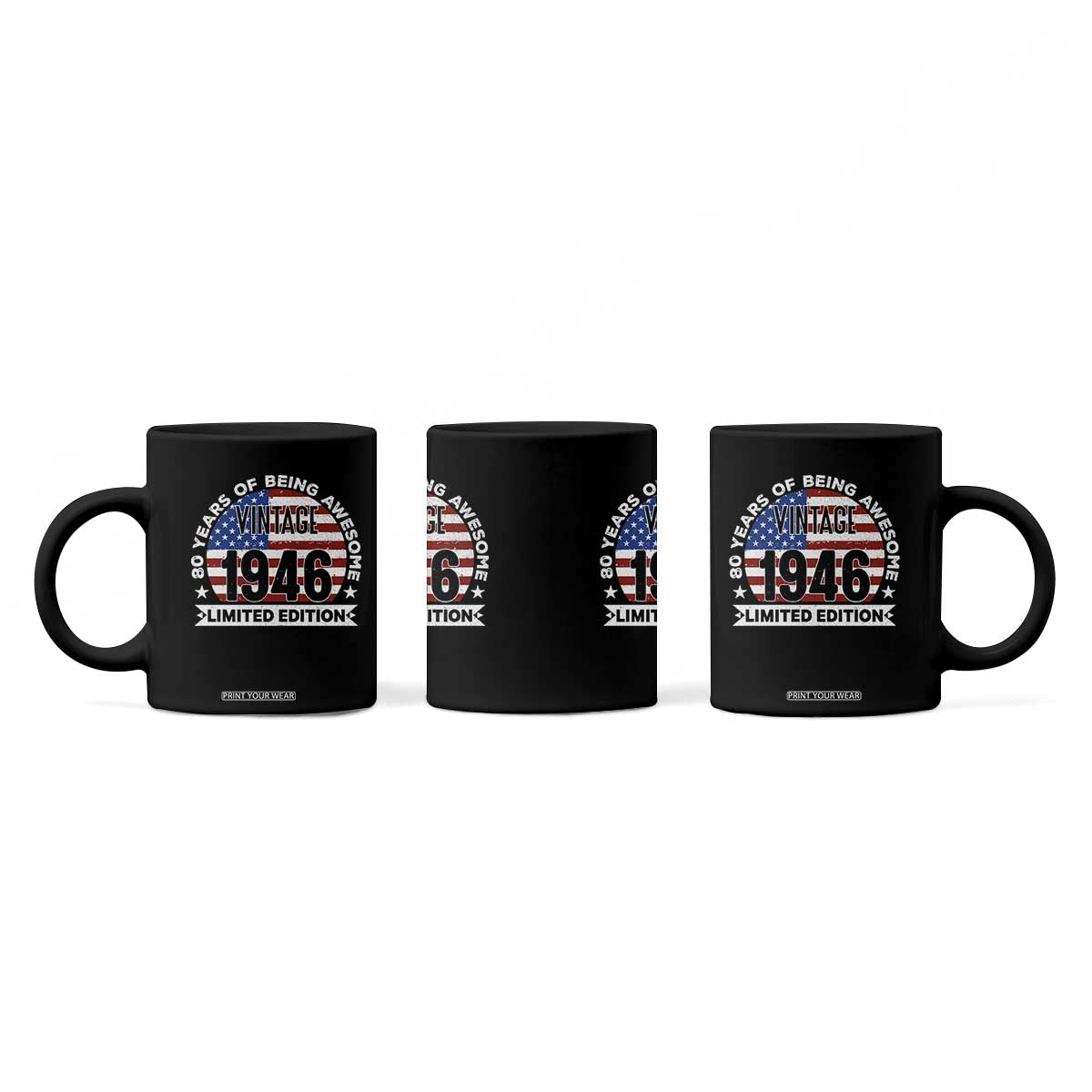 80th Birthday Coffee Mug Vintage 1946 80 Year Old Birthday American Flag TS10 Print Your Wear