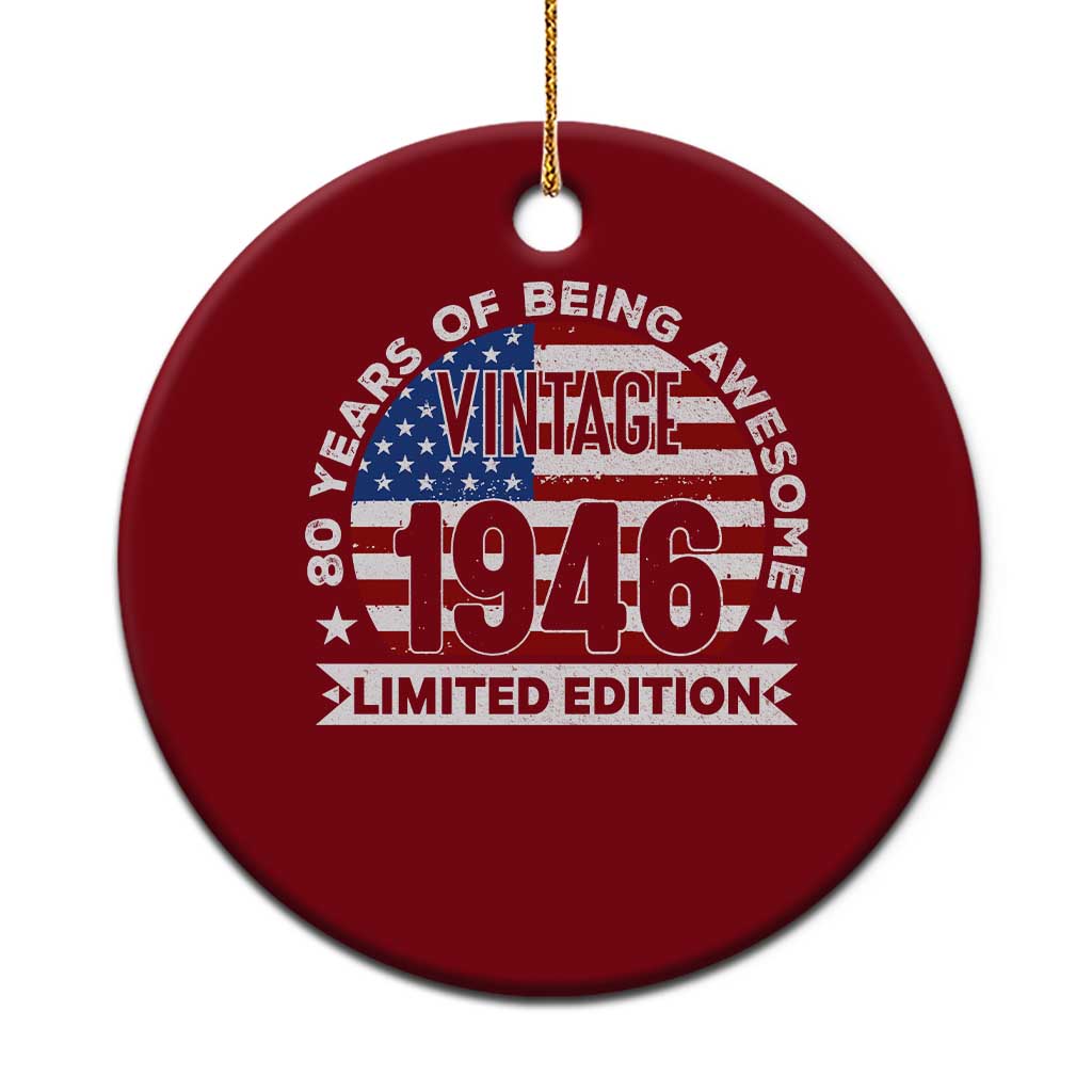 80th Birthday Ceramic Ornament Vintage 1946 80 Year Old Birthday American Flag TS10 1pc Red Print Your Wear