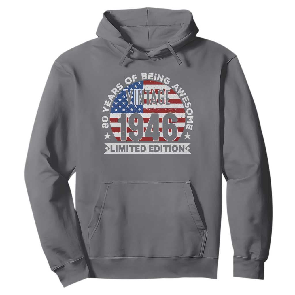80th Birthday Hoodie Vintage 1946 80 Year Old Birthday American Flag TS10 Charcoal Print Your Wear