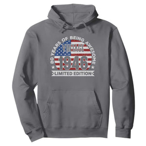 80th Birthday Hoodie Vintage 1946 80 Year Old Birthday American Flag TS10 Charcoal Print Your Wear