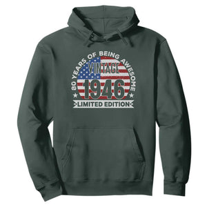 80th Birthday Hoodie Vintage 1946 80 Year Old Birthday American Flag TS10 Dark Forest Green Print Your Wear