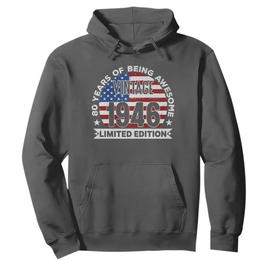 80th Birthday Hoodie Vintage 1946 80 Year Old Birthday American Flag TS10 Dark Heather Print Your Wear