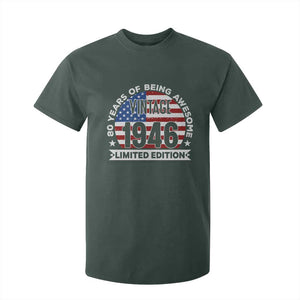 80th Birthday T Shirt For Kid Vintage 1946 80 Year Old Birthday American Flag TS10 Dark Forest Green Print Your Wear