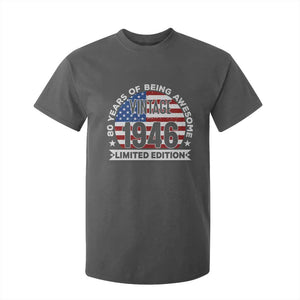 80th Birthday T Shirt For Kid Vintage 1946 80 Year Old Birthday American Flag TS10 Dark Heather Print Your Wear